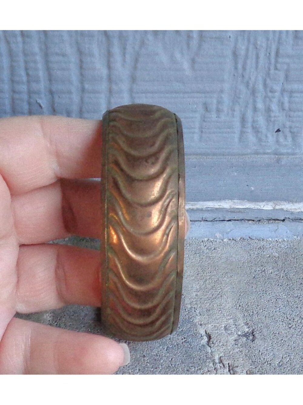 Vtg Copper Plated? Bangle Bracelet Wavy Chevron Swirl Ridged Ribbed Textured